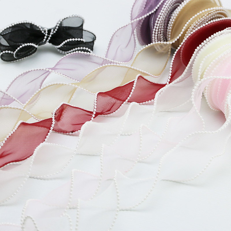 Ribbon Organza Roll - (5Yards/Rolle) 4cm Perlen rand gewellte Organza-Band