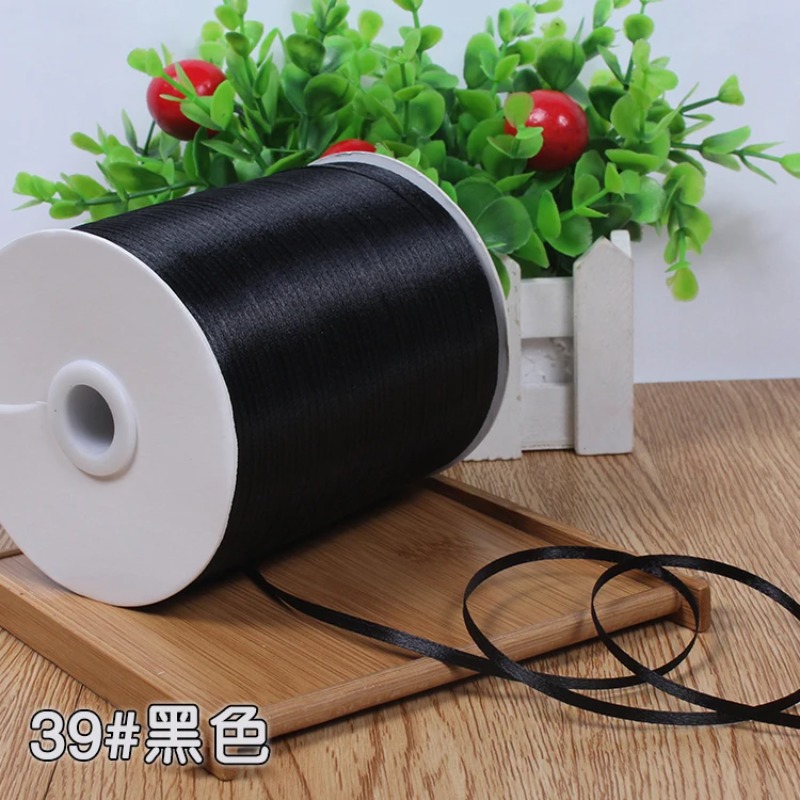Ribbon Wired Satin - (10 Meter/Rolle) 1/8'(3mm) Einseitiges Schwarzes Satinband