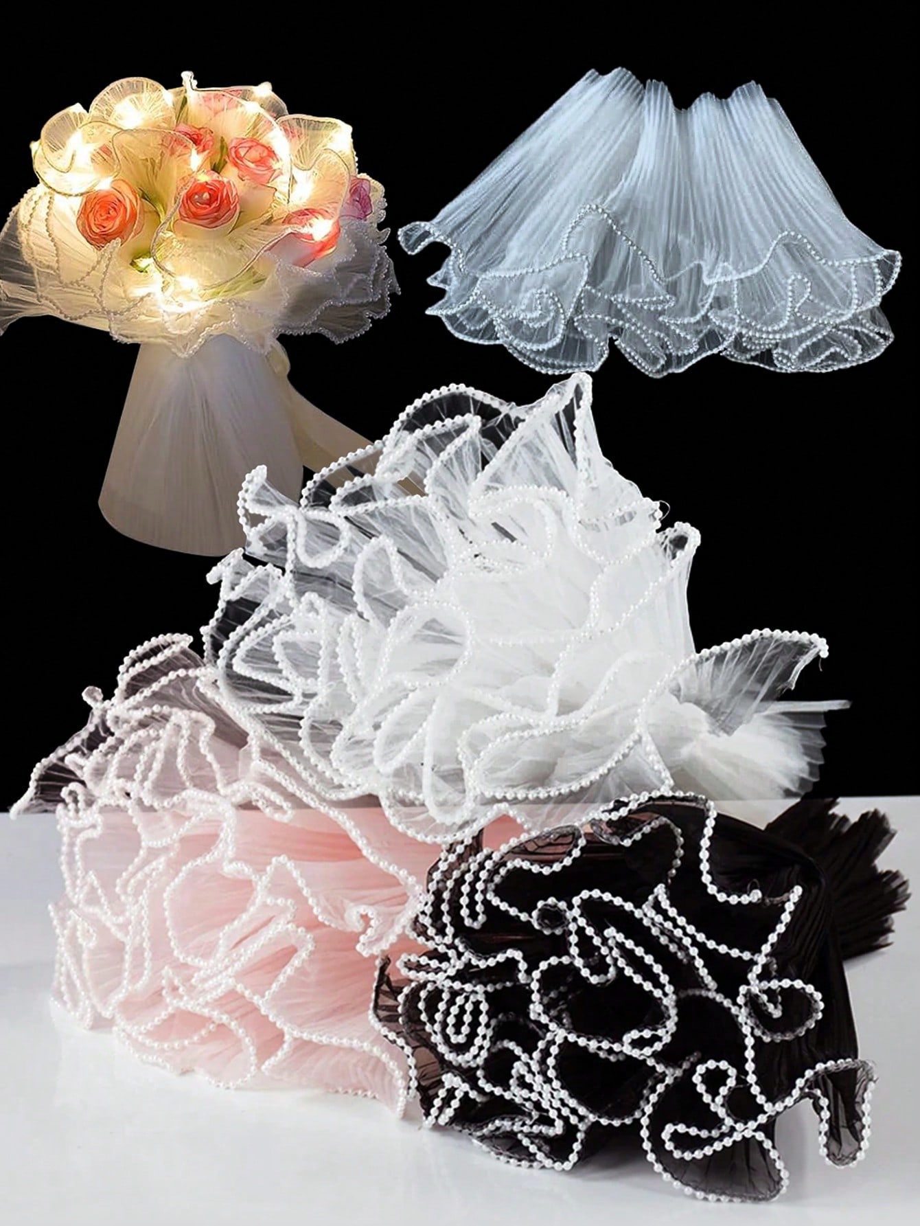 Florist Supply Paper - 4 Yards Kunstperlen-Netzpapier mit Blumenmuster, Blumenstrauß-Verpackungspapier,