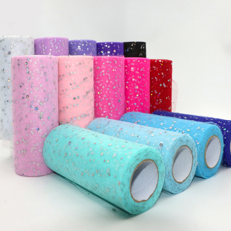 Ribbon Organza Roll - Glitzernde Pailletten-Tüllrolle, 10 Yards, 15 cm,